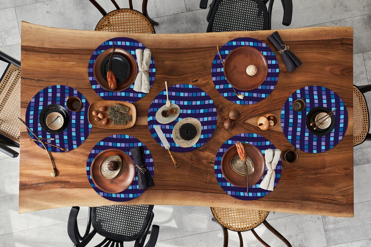 Ronde placemats - Onderlegger - Placemats rond - Blokken - Waves - Patronen - 8 stuks