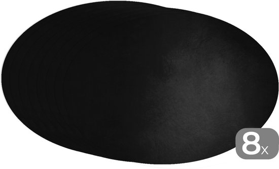 Placemats ovaal - Onderleggers - Ovale placemats - Beton print - Zwart - Grijs - Structuur - Industrieel - 8 stuks