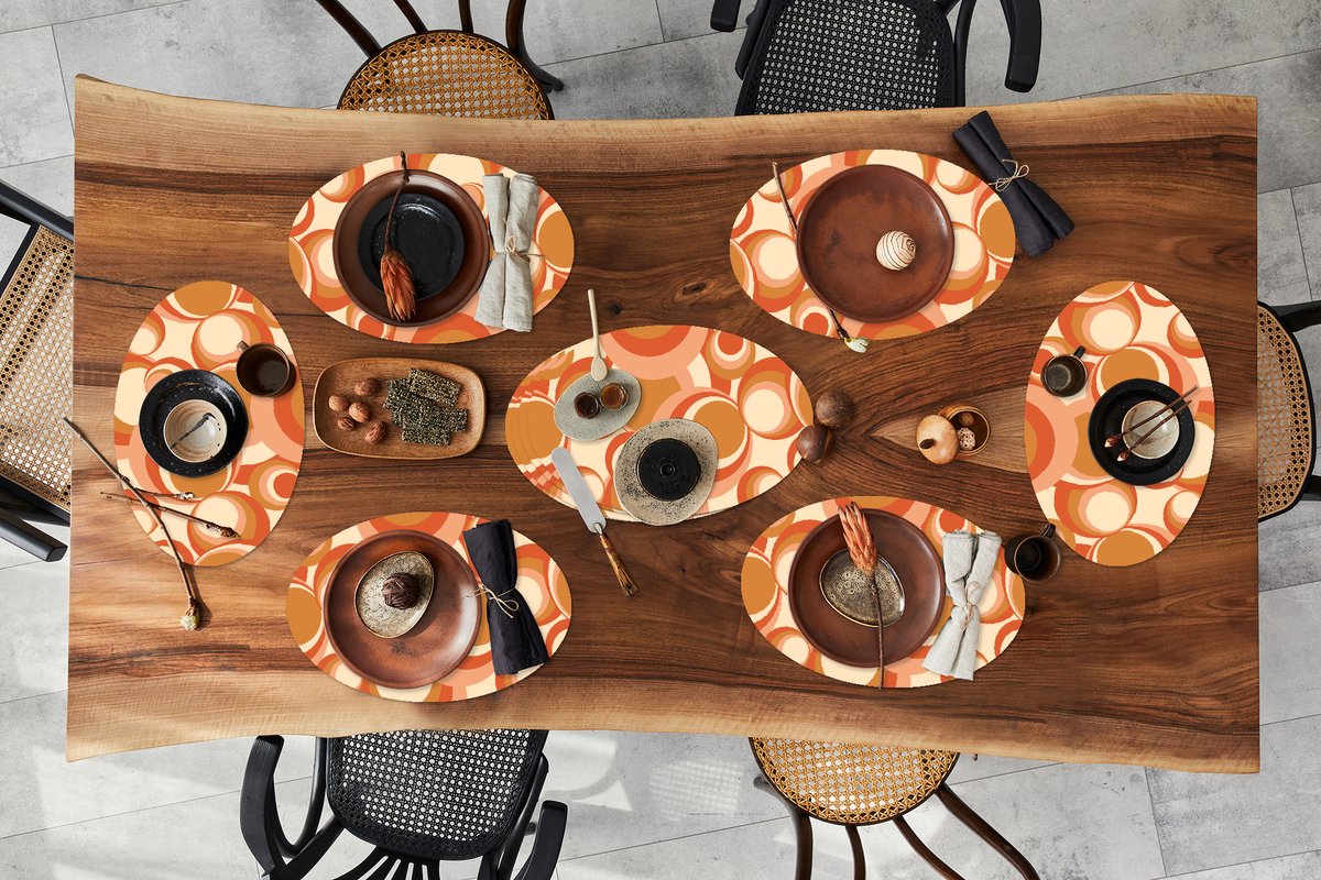 Placemats ovaal - Onderleggers - Ovale placemats - Cirkel - Retro - Patroon - 10 stuks