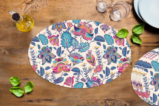 Napperons de table ovales - Sets de table - Sets de table ovales - Arc-en-ciel - Fleurs - Croquis - Motifs - 10 pièces