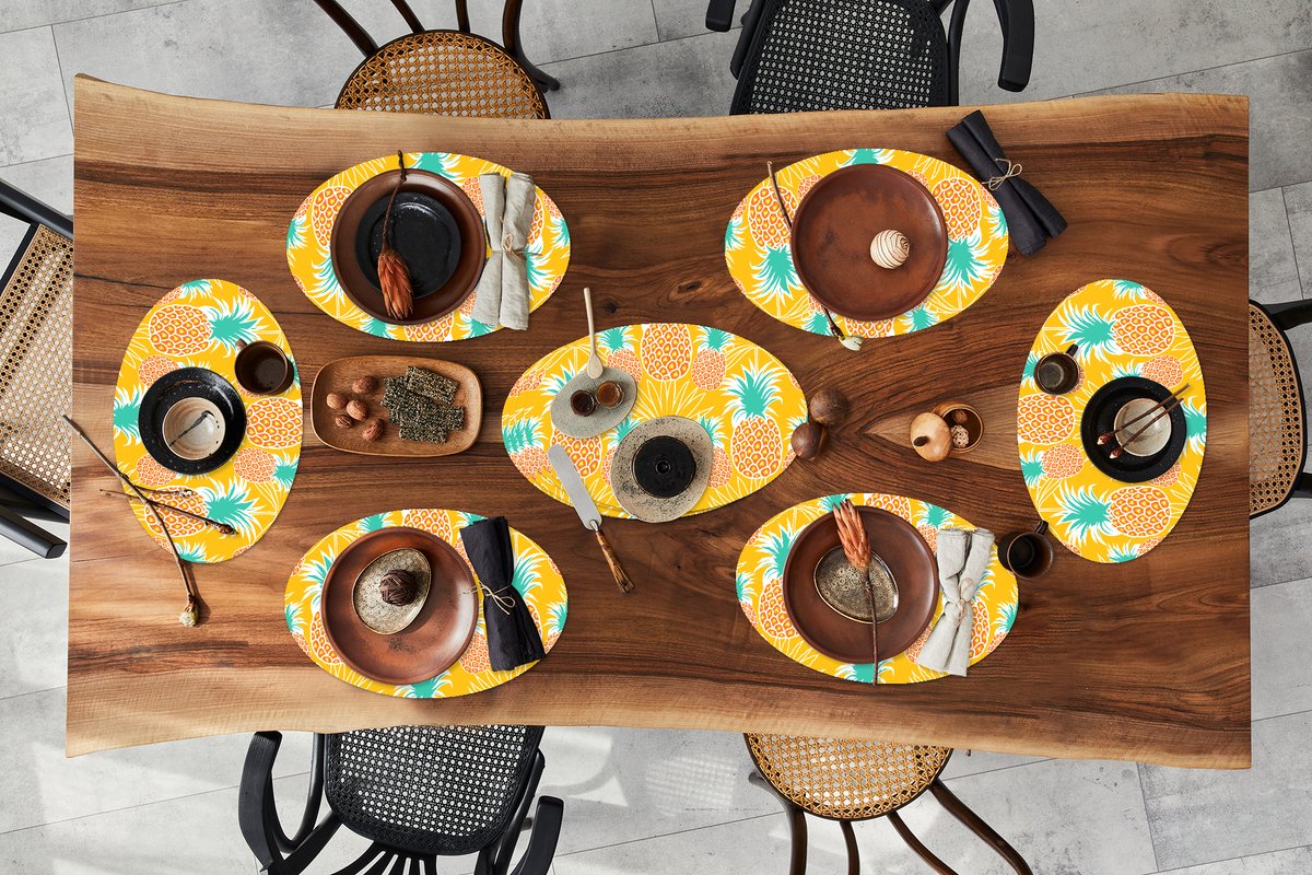 Placemats ovaal - Onderleggers - Ovale placemats - Jungle - Ananas - Fruit - Design - 10 stuks