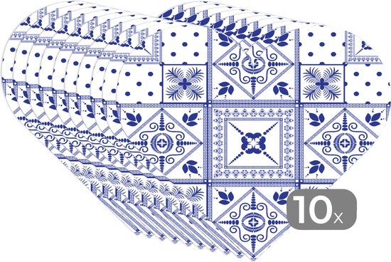Sous-verres - Napperons - Napperons coeur - carrelages - Motifs - Blauw de Delft - 10 pièces