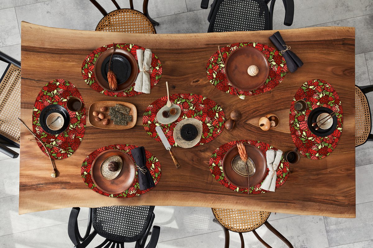 Placemats ovaal - Onderleggers - Ovale placemats - Puber - Aardbei - Fruit - Patroon - 8 stuks