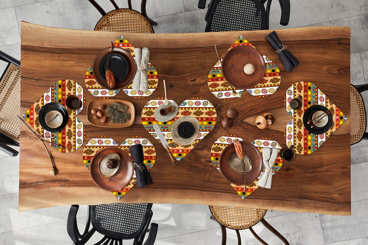 Onderleggers - Placemats - Placemats hartje - Maya - Patroon - Latijns Amerika - 8 stuks