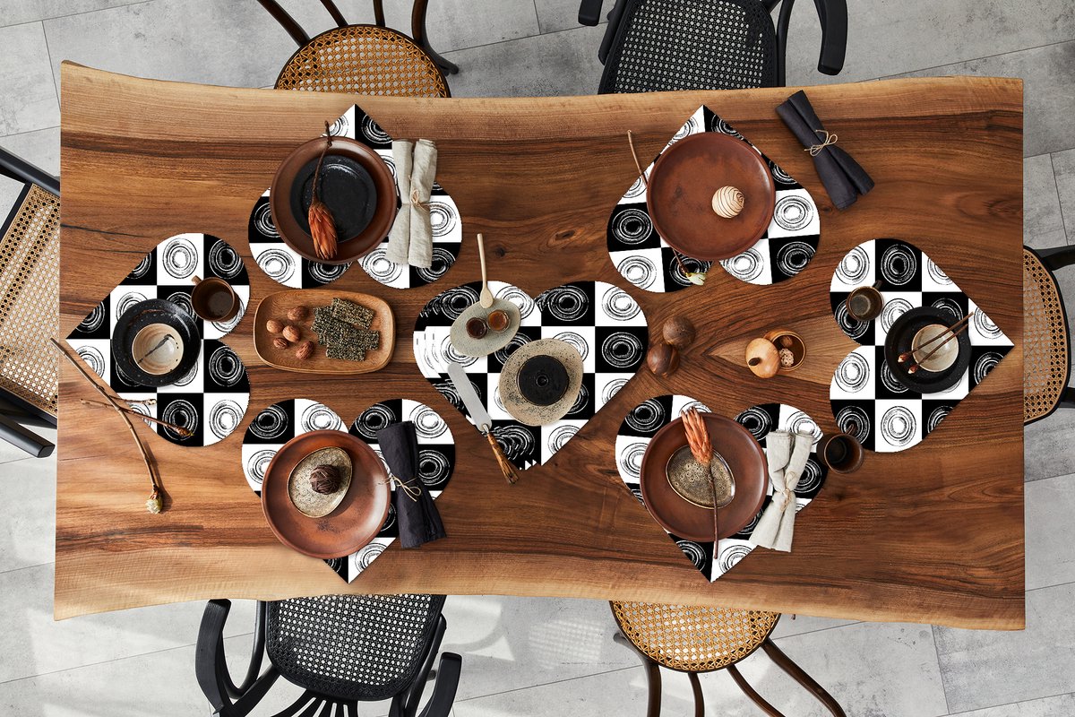 Onderleggers - Placemats - Placemats hartje - Patronen - Schaakbord - Zwart Wit - 10 stuks