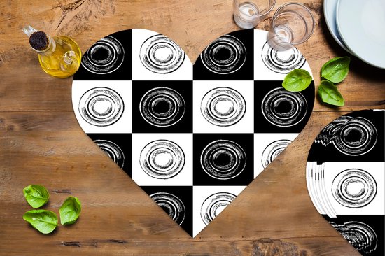 Sous-verres - Napperons de table - Napperons de table coeur - Motifs - Échiquier - Zwart Wit - 8 pièces