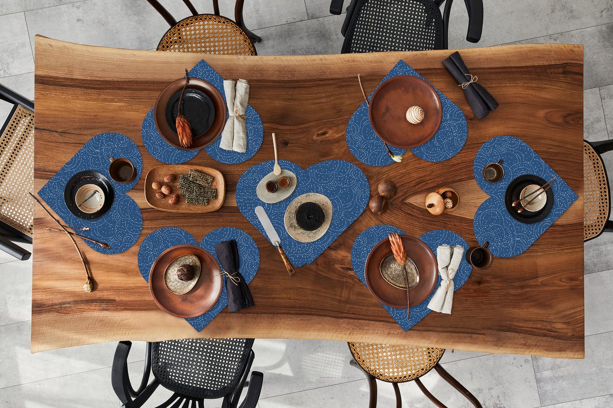 Onderleggers - Placemats - Placemats hartje - Patroon - Blauw - Japan - 10 stuks