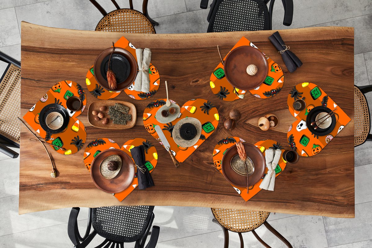 Onderleggers - Placemats - Placemats hartje - Snoep - Halloween - Patronen - 8 stuks