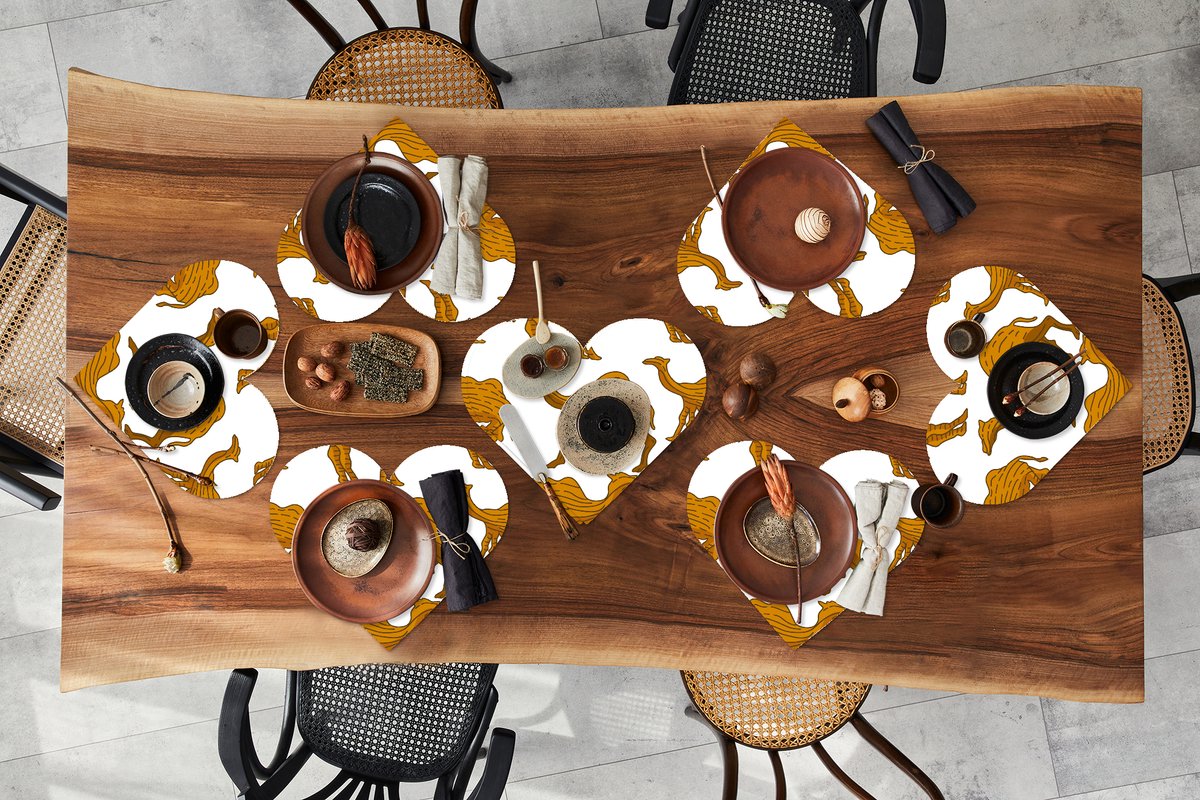 Onderleggers - Placemats - Placemats hartje - Kameel - Hout - Patronen - 8 stuks