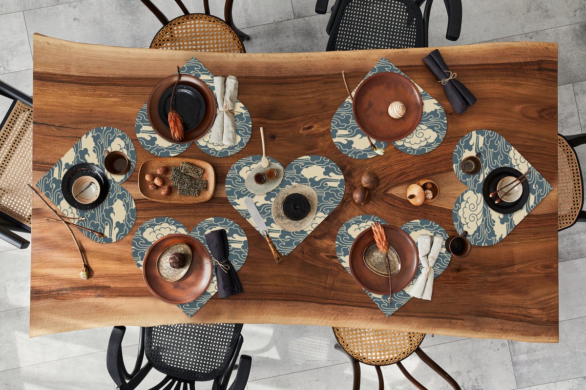 Onderleggers - Placemats - Placemats hartje - Design - Noors - Wolken - 8 stuks