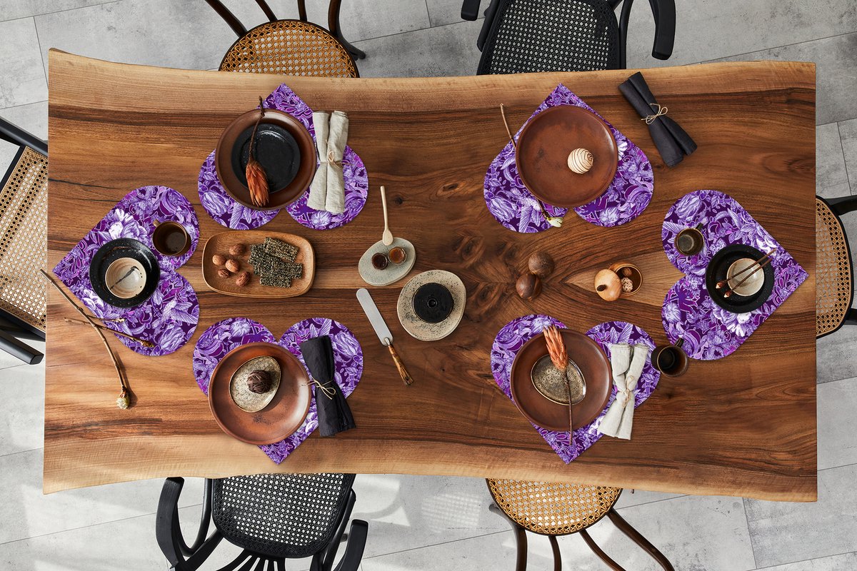 Onderleggers - Placemats - Placemats hartje - Kolibrie - Rozen - Paars - 6 stuks