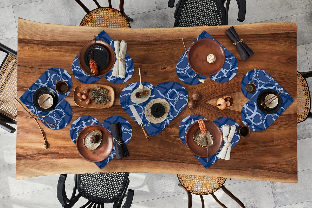 Onderleggers - Placemats - Placemats hartje - Patronen - Anker - Touw - 10 stuks