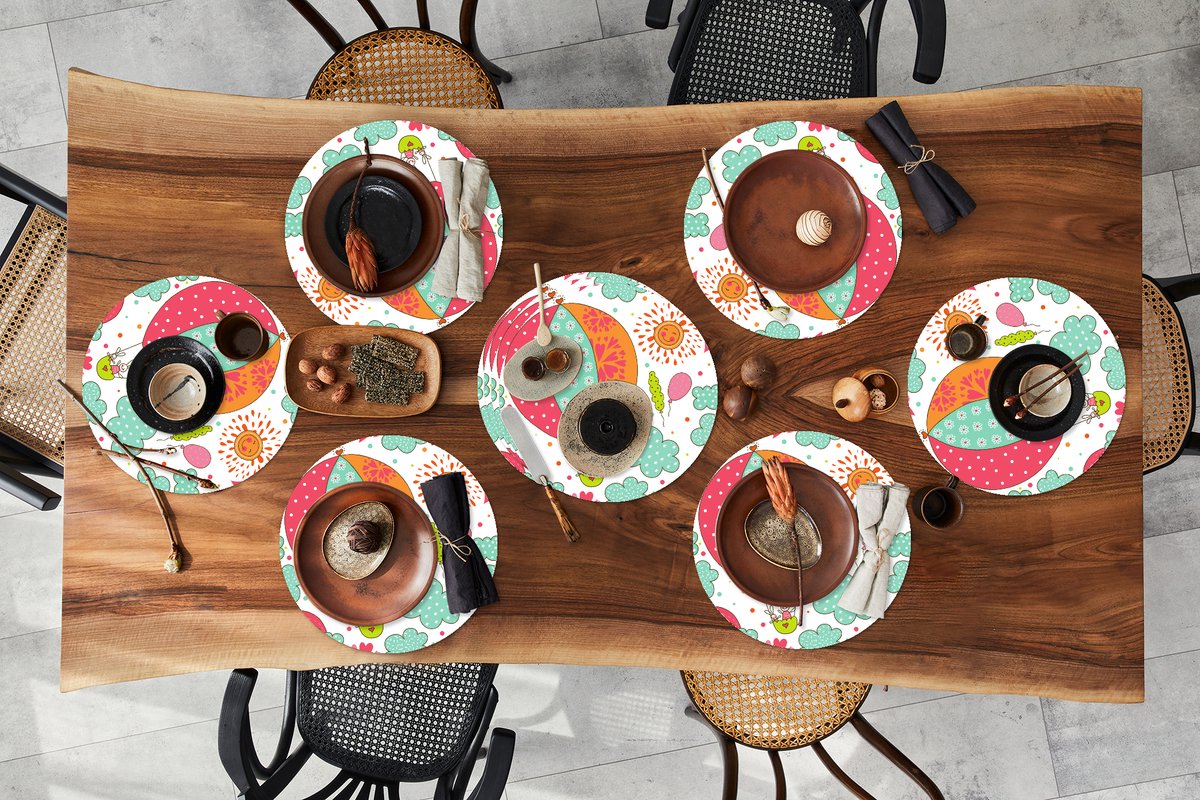 Ronde placemats - Onderlegger - Placemats rond - Konijn - Patroon - Baby - 10 stuks