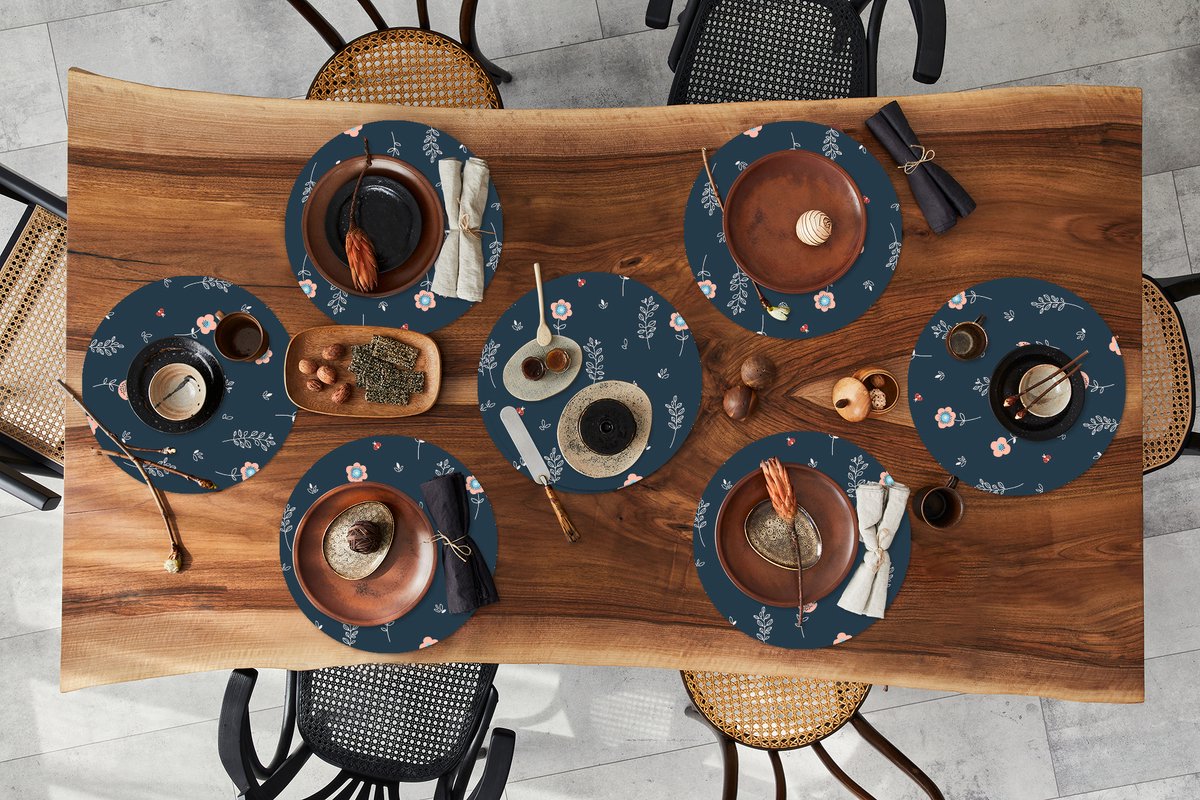 Ronde placemats - Onderlegger - Placemats rond - Bloem - Insecten - Patronen - 8 stuks