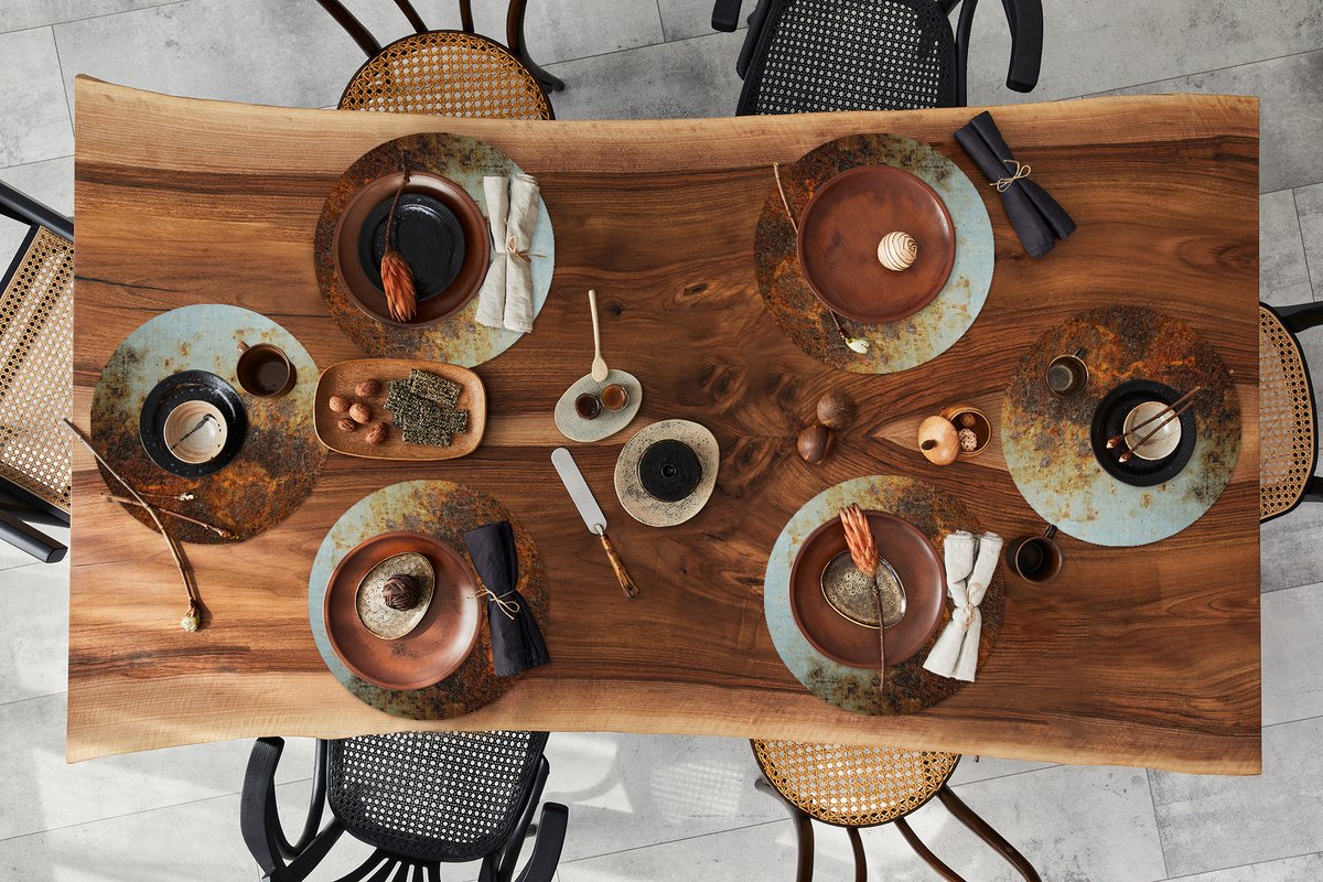 Ronde placemats - Onderlegger - Placemats rond - Roest print - Bruin - Zwart - 6 stuks