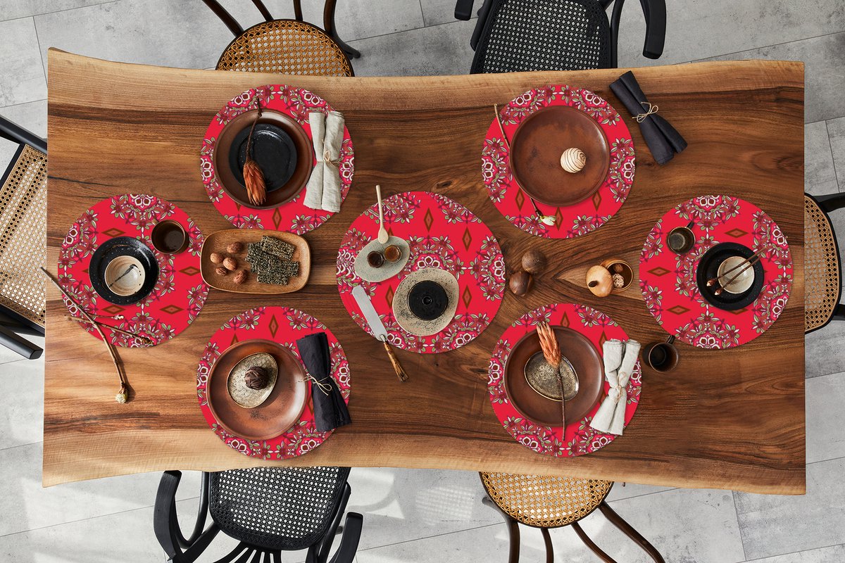 Ronde placemats - Onderlegger - Placemats rond - Mandala - Design - Bloem - 10 stuks