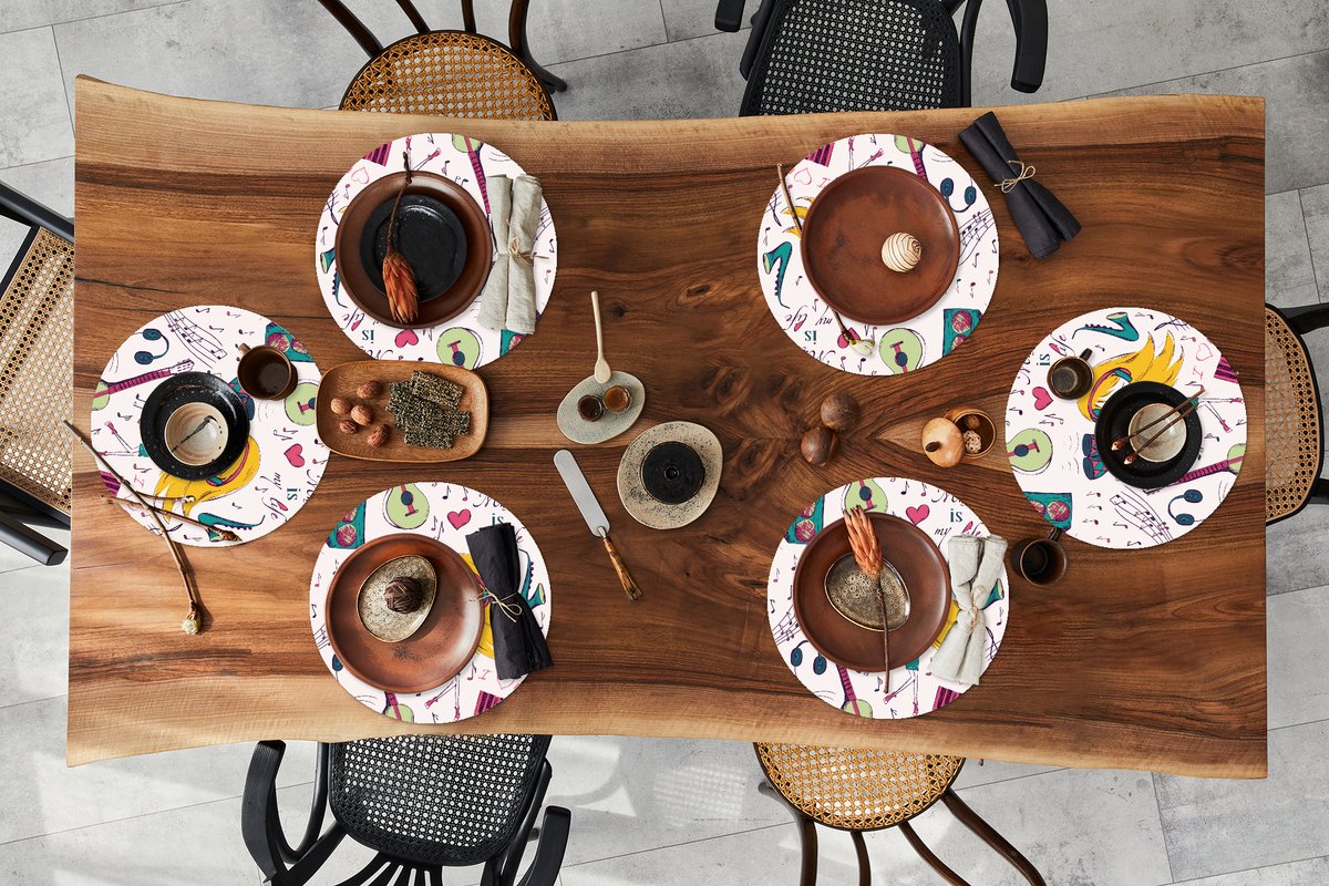 Ronde placemats - Onderlegger - Placemats rond - Meiden - Muziek - Koptelefoon - Patronen - Girl - Roze - Kinderen - Kind - 6 stuks