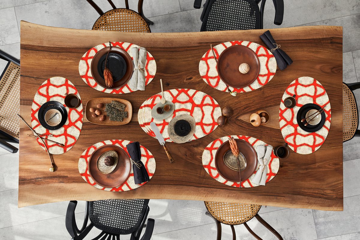 Placemats ovaal - Onderleggers - Ovale placemats - Koraal - Rood - Wit - Design - 10 stuks