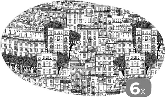 Napperons ovales - Sous-verres - Sets de table ovales - Motif - Maisons - Villes - 6 pièces