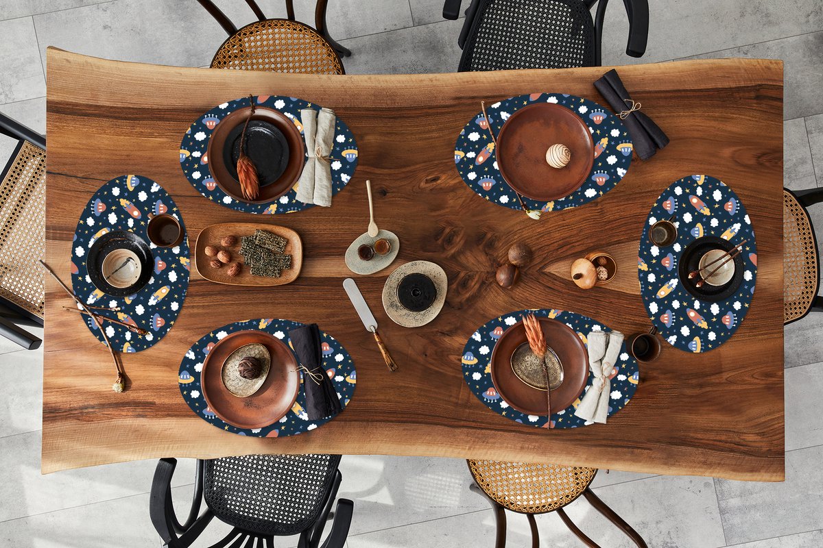 Placemats ovaal - Onderleggers - Ovale placemats - Design - Ruimte - Sterren - 6 stuks