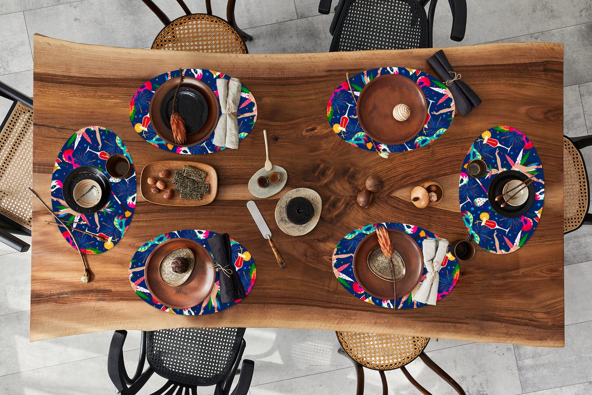 Placemats ovaal - Onderleggers - Ovale placemats - Carnaval - Brazilië - Patronen - 6 stuks