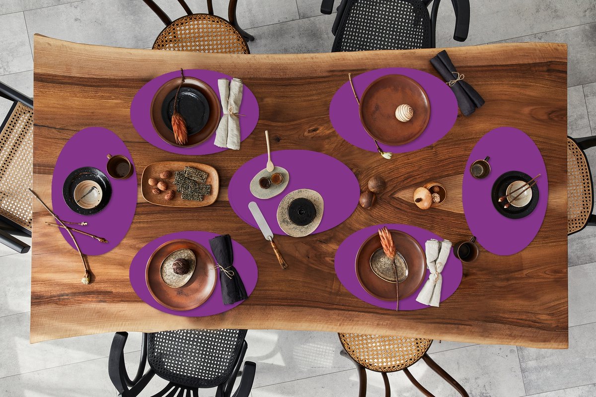 Placemats ovaal - Onderleggers - Ovale placemats - Paars - Kleuren - Effen - 8 stuks
