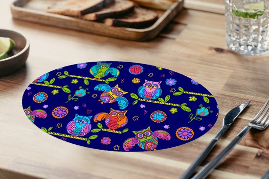 Napperons ovales - Sous-verres - Sets de table ovales - Motif - Chouette - Branches - 6 pièces