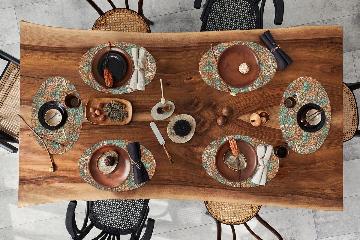 Placemats ovaal - Onderleggers - Ovale placemats - Bladeren - Abstract - Patronen - 6 stuks