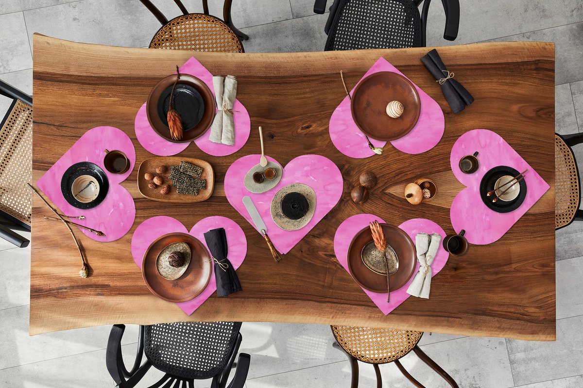 Onderleggers - Placemats - Placemats hartje - Waterverf - Roze - Patronen - 8 stuks