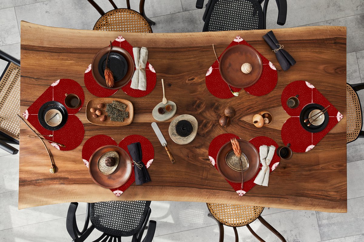 Onderleggers - Placemats - Placemats hartje - Kompas - Reizen - Patronen - 6 stuks