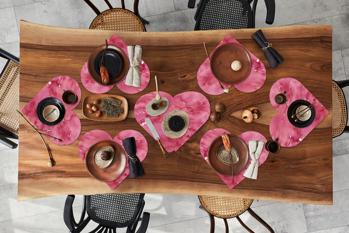 Onderleggers - Placemats - Placemats hartje - Patroon - Waterverf - Roze - 10 stuks