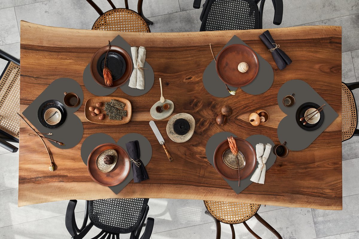 Onderleggers - Placemats - Placemats hartje - Grijs - Kleuren - Effen - 6 stuks