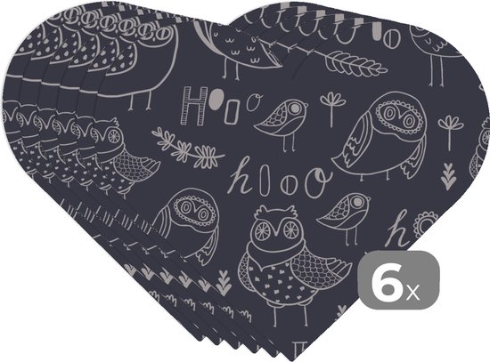 Dessous de verre - Napperons - Napperons coeur - Motifs - Vogel - Hibou - 6 pièces