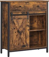 Hoppa! buffet, buffet avec tiroir, armoire de cuisine, commode avec porte coulissante de style campagnard, design industriel, vintage brun-noir