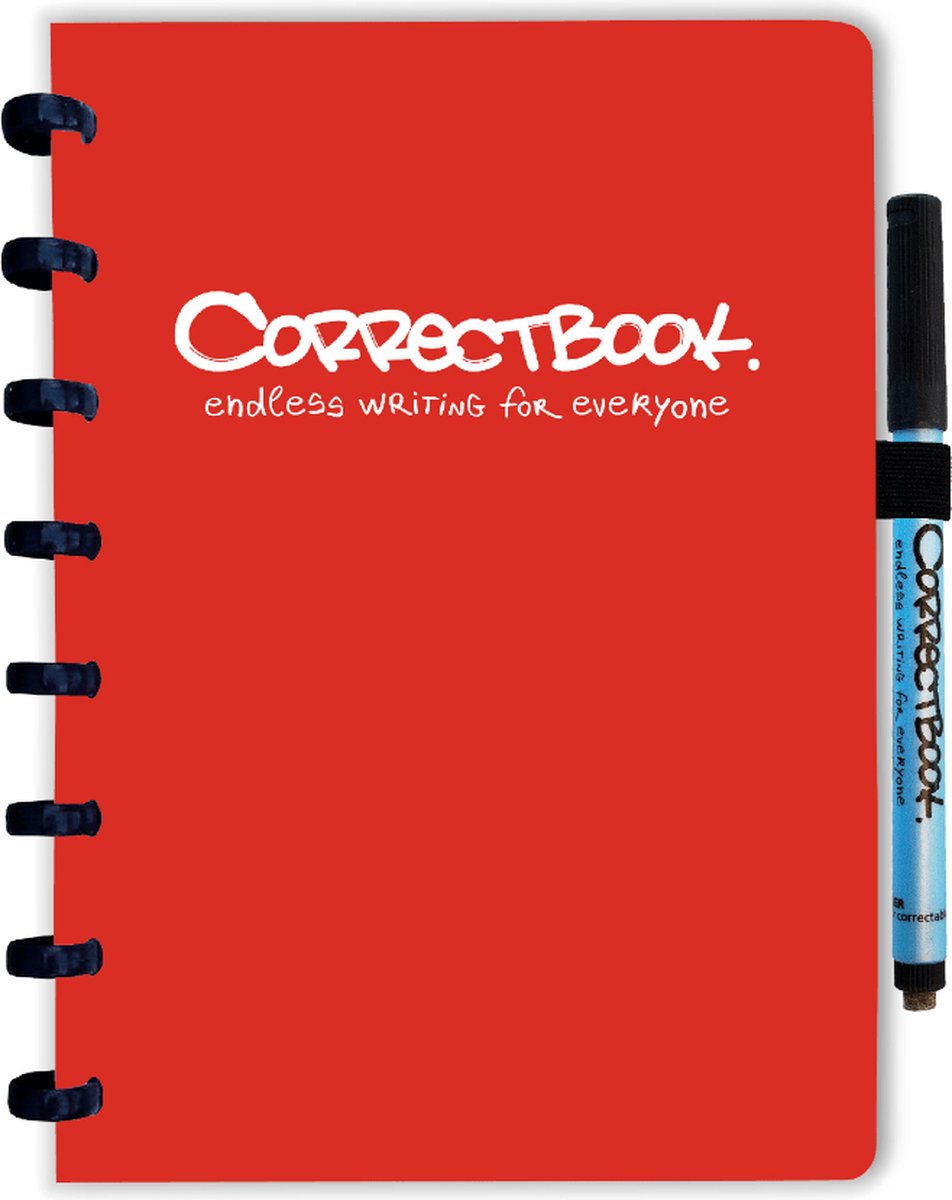 Correctbook - A5 - Gelijnd - Rood - Uitwisbaar / herbruikbaar / whiteboard notitieboek - Correctbook