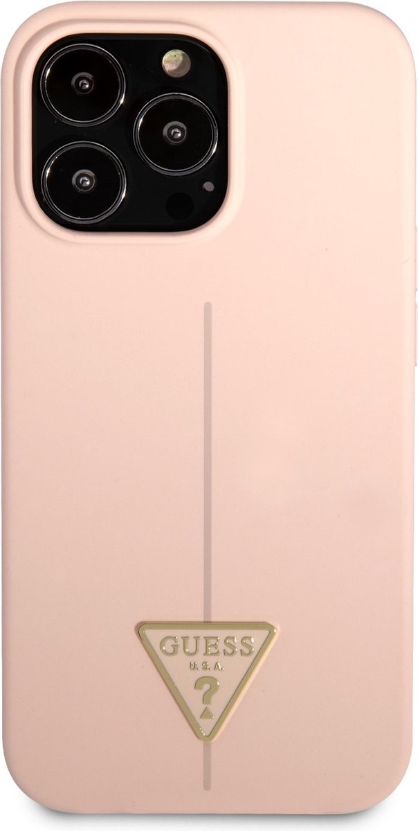 Guess Silicone Triangle Line Back Case - Geschikt voor Apple iPhone 13 Pro (6.1") - Roze