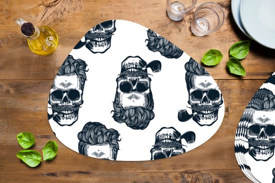 Placemat organisch - Placemats organic - Onderleggers - Puber - Skull - Pijp - Patronen - 6 stuks