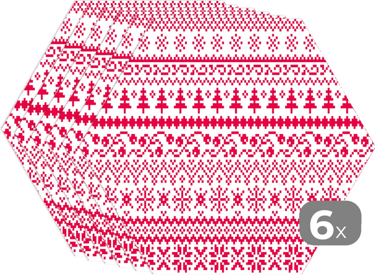 Placemats hexagon - Onderleggers placemats - Placemat zeshoek - Kerst - Patroon - Boom - 6 stuks - Kerst - Cadeau - Kerstcadeau voor mannen, vrouwen en kinderen