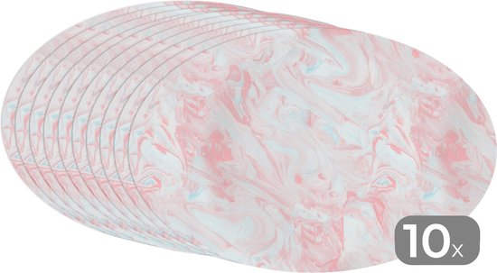 Napperons ovales - Sous-verres - Sets de table ovales - Imprimé marbré - Rose - Wit - Motifs - 10 pièces
