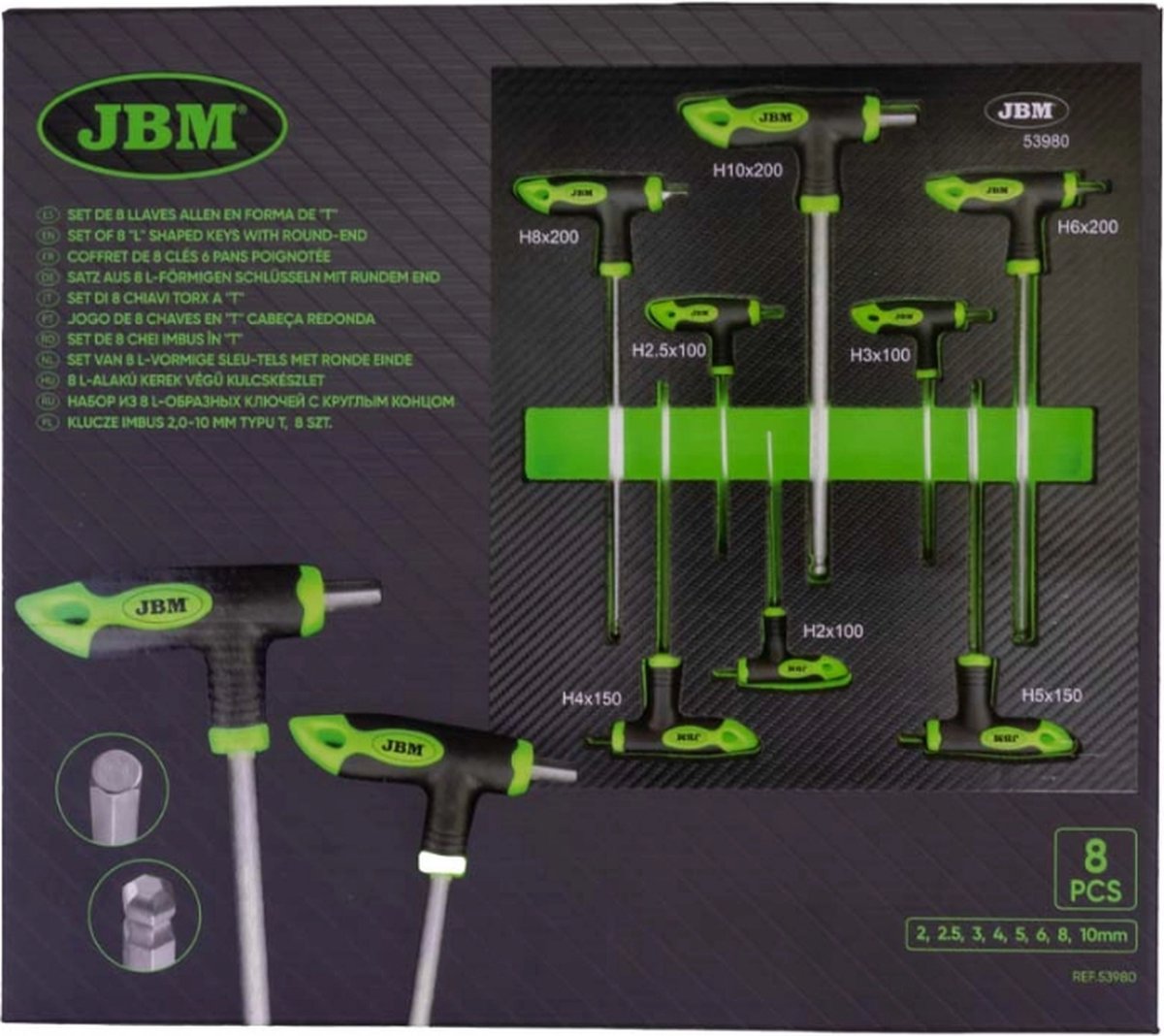 Jbm Tools JBM Tools - Set van 8 T-Vormige sleutels met rond einde | bol.com