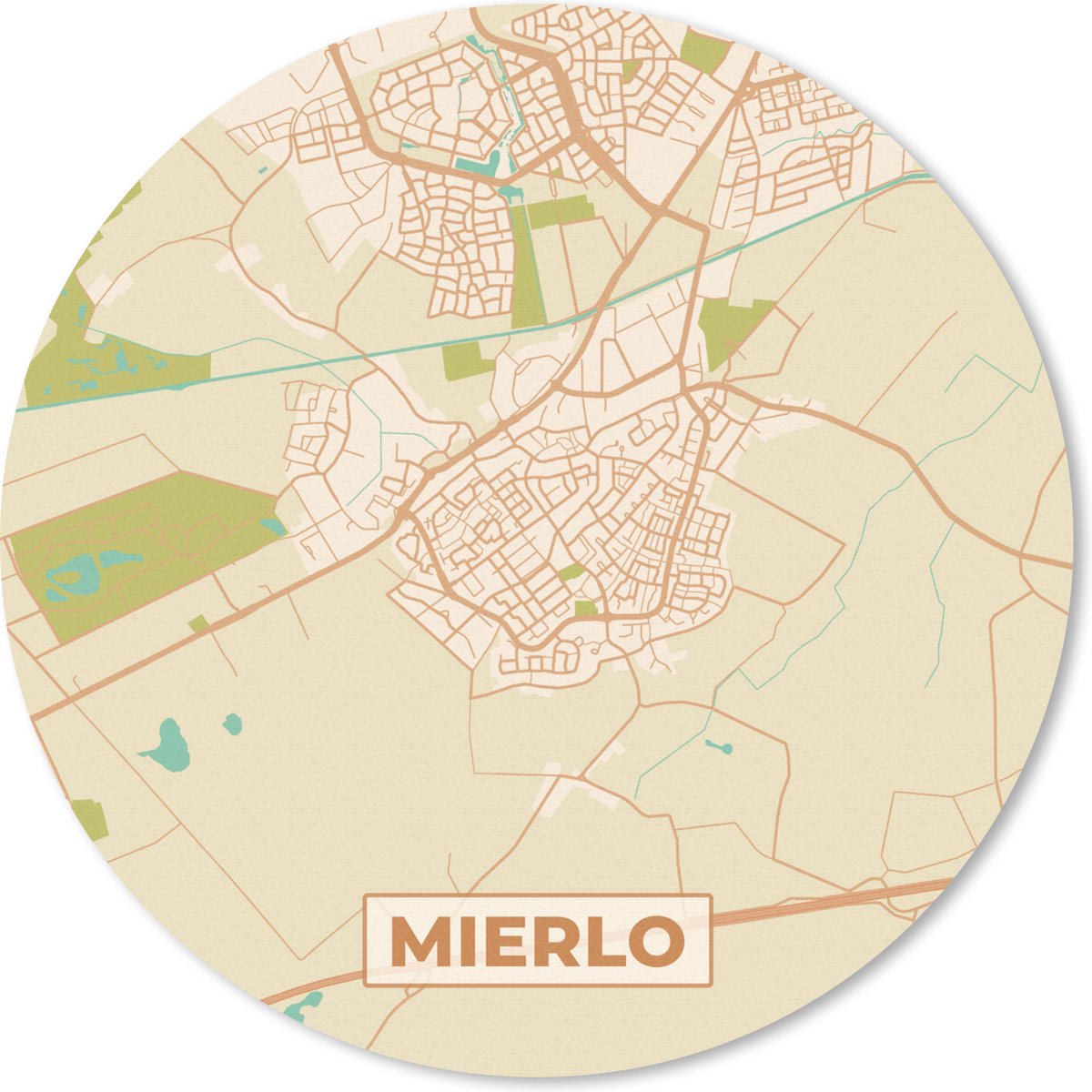 Muismat rond 30x30 cm - Mousepad Plattegrond - Vintage - Mierlo - Kaart - Stadskaart - Ronde muismatten - Stadskaart
