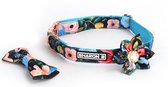 Luxe halsband hond - Set van 4 - Blauwe bloem - Maat S - Inclusief strik, bloem en riem