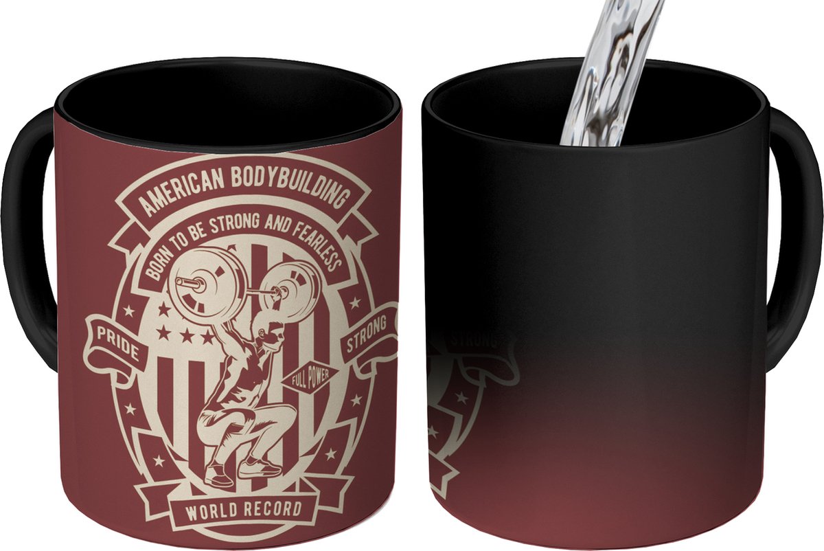 Magische Mok - Foto op Warmte Mokken - Koffiemok - Mancave - Gewichten - Amerika - Vlag - Vintage - Magic Mok - Beker - 350 ML - Theemok - Vaderdag cadeau - Geschenk - Cadeautje voor hem - Tip - Mannen