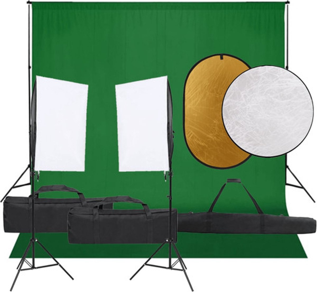 vidaXL - Fotostudioset - met - verlichtingsset, - achtergrond - en - reflector