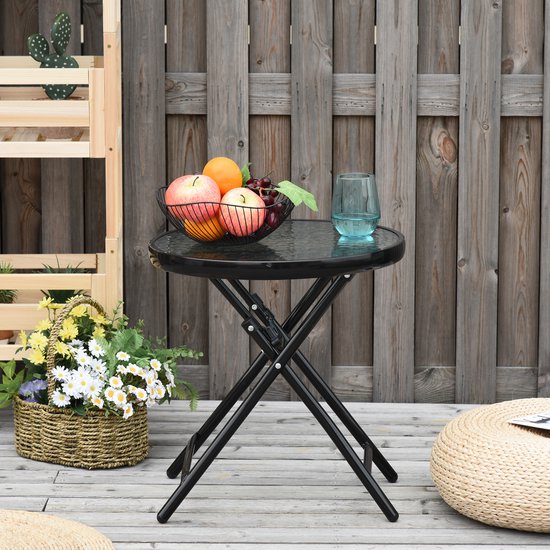 Outsunny Table de jardin table bistrot avec plateau en verre rond métal Ø  45 cm noir... | bol.