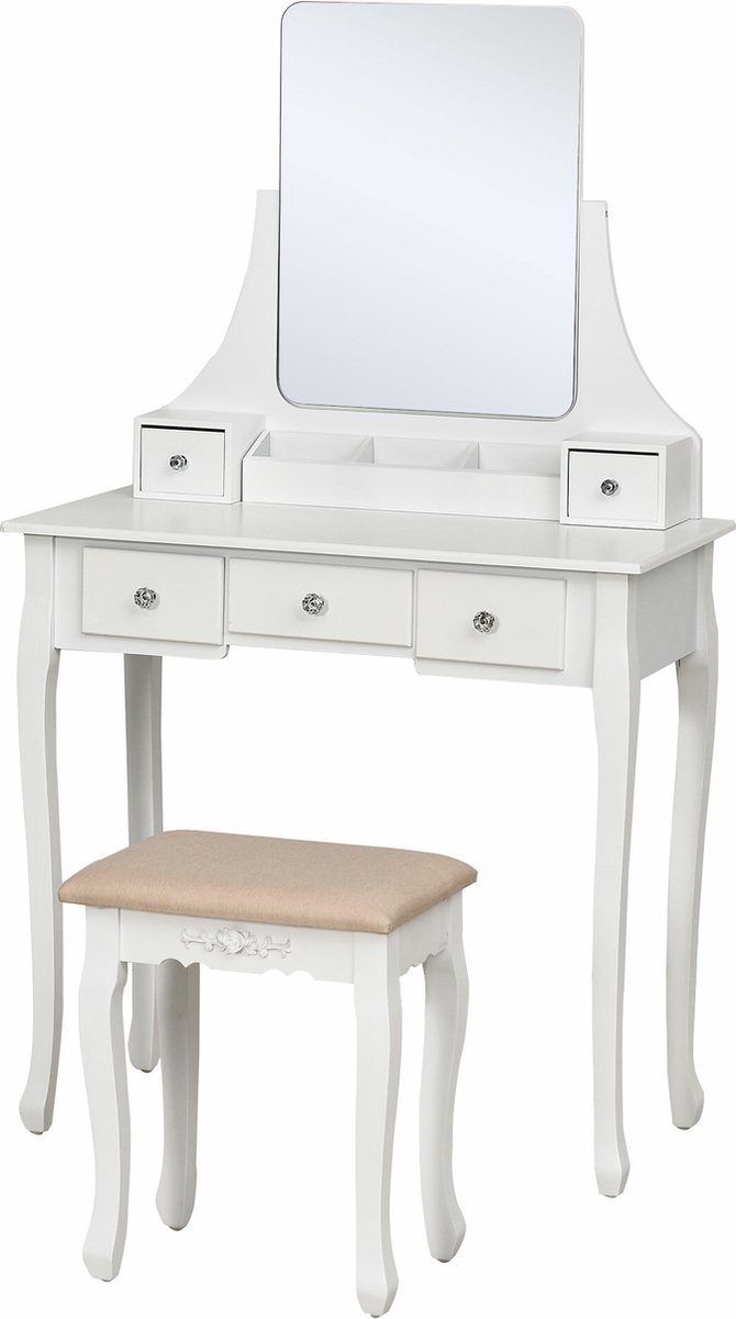 HOMCOM Make-uptafel Met Kruk Toilettafel Kaptafel Inklapbare Spiegel Wit~831 194wt HOMCOM Make-uptafel Met Kruk Toilettafel Kaptafel Inklapbare Spiegel Wit~831 194wt
