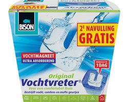 Bison Vochtvreter® neutraal 450g + 1 extra navulmagneet , incl. vochtmagneet, binnen 24 uur resultaat, geen stroom nodig, voor alle woonruimtes, campers, caravans, binnen 1 minuut te gebruiken