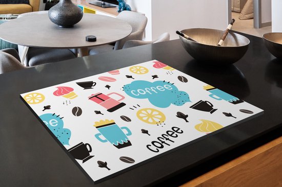 KitchenYeah® Inductie beschermer 70x52 cm - Patronen - Koffiebonen - Koffie - IJs - Kookplaataccessoires - Afdekplaat voor kookplaat - Inductiebeschermer - Inductiemat - Inductieplaat mat