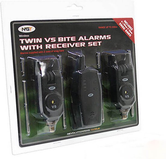 NGT Wireless Bite Alarm Set - 2 + 1 - Récepteur sans fil - Comprend des oreilles accrochées - Hauteur et volume réglables - Étanche - Zwart