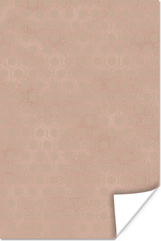Luxe patroon van kleine en roségouden zeshoeken tegen een roze achtergrond 20x30 cm - klein - Foto print op Poster (wanddecoratie woonkamer / slaapkamer)